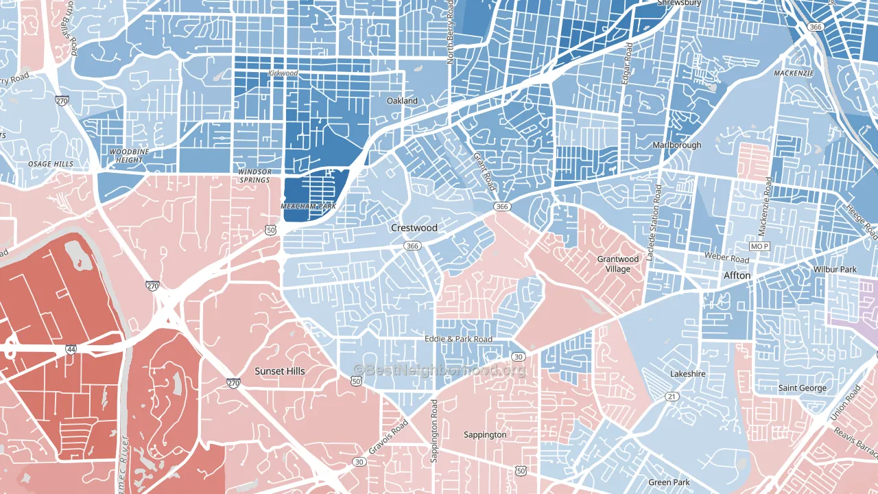 Crestwood, MO block-group political-lean map