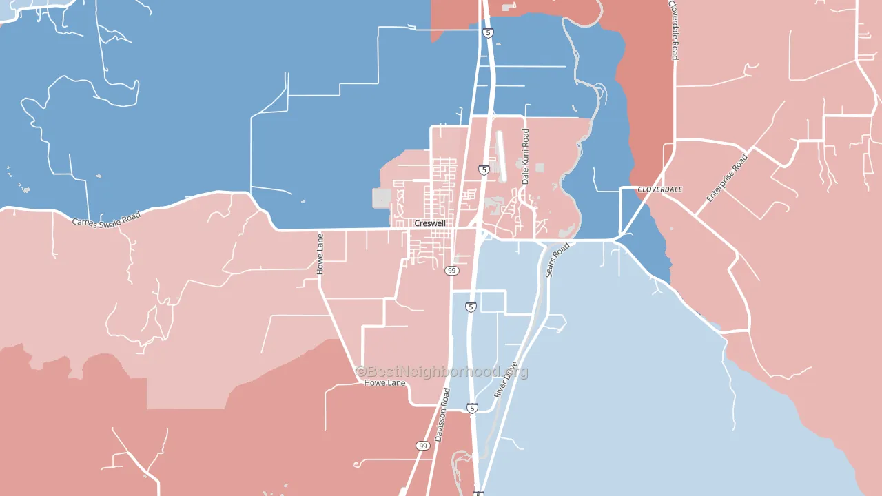 Creswell, OR block-group political-lean map