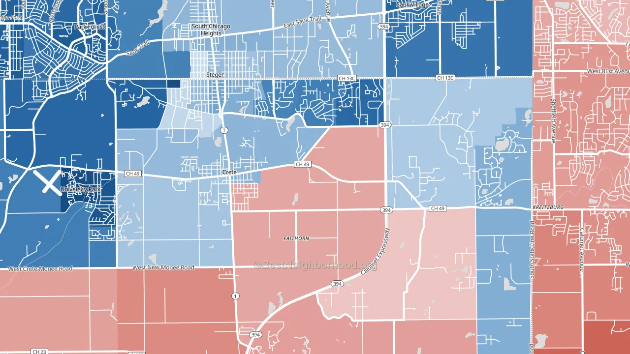 Crete, IL block-group political-lean map