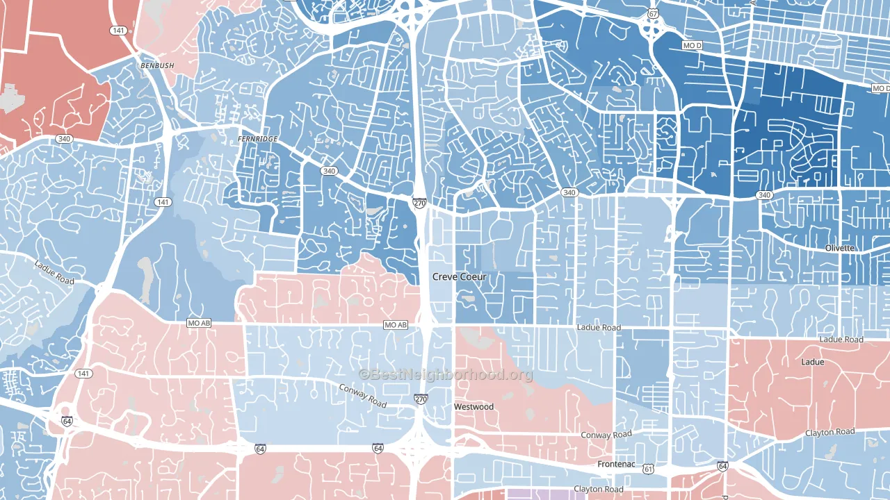 Creve Coeur, MO block-group political-lean map