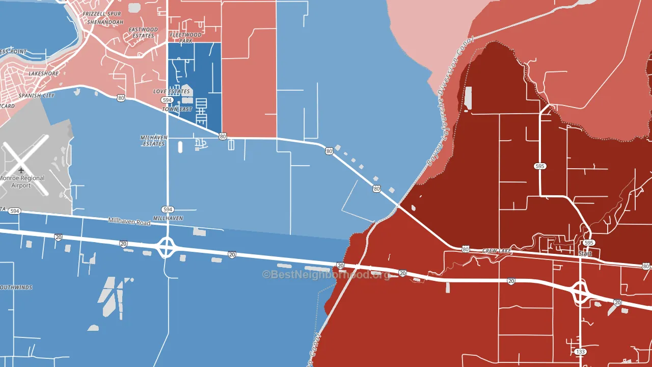 Crew Lake, LA block-group political-lean map