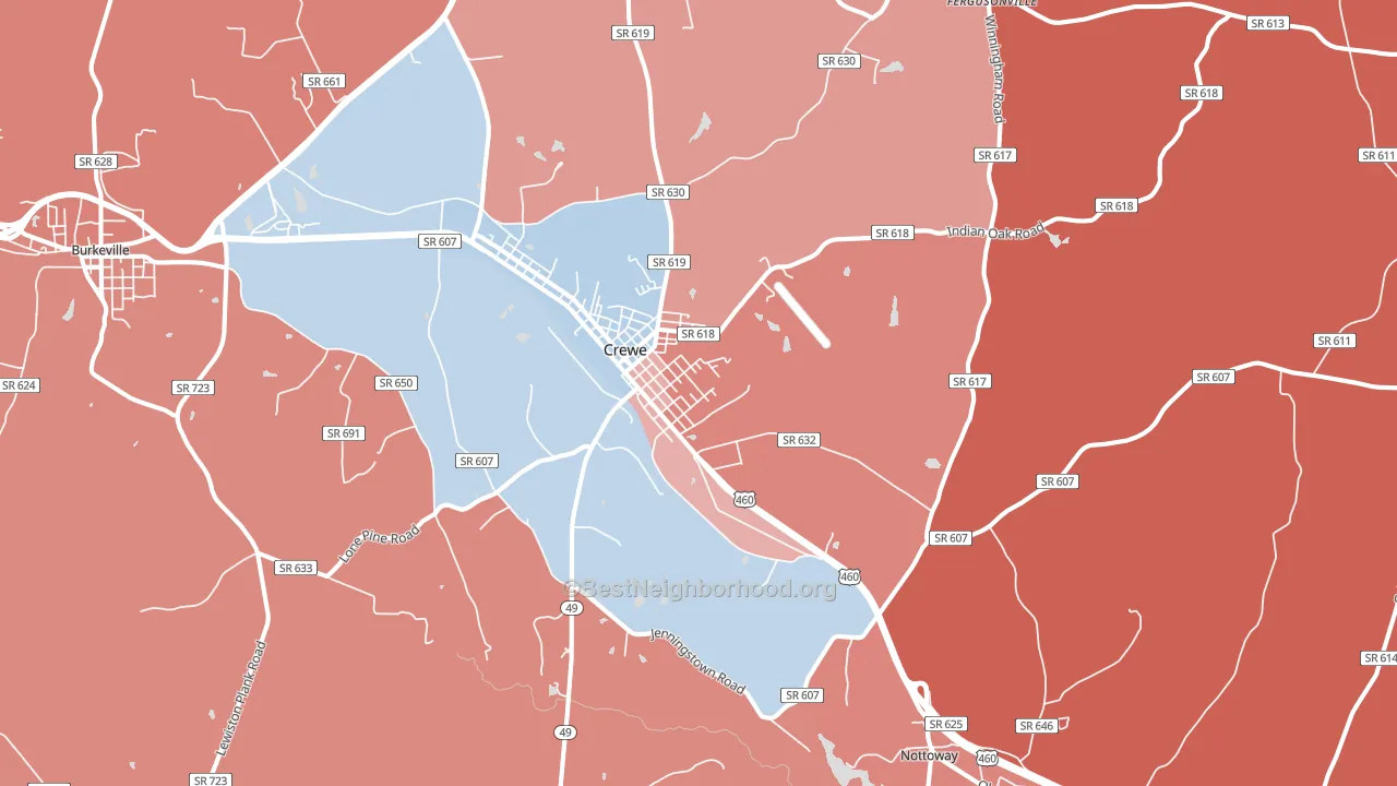 Crewe, VA block-group political-lean map