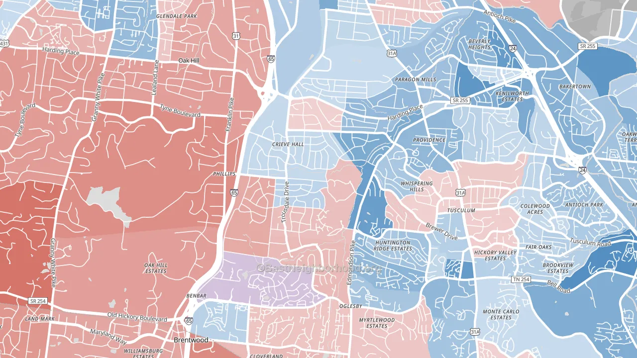 Crieve Hall, Nashville, TN block-group political-lean map