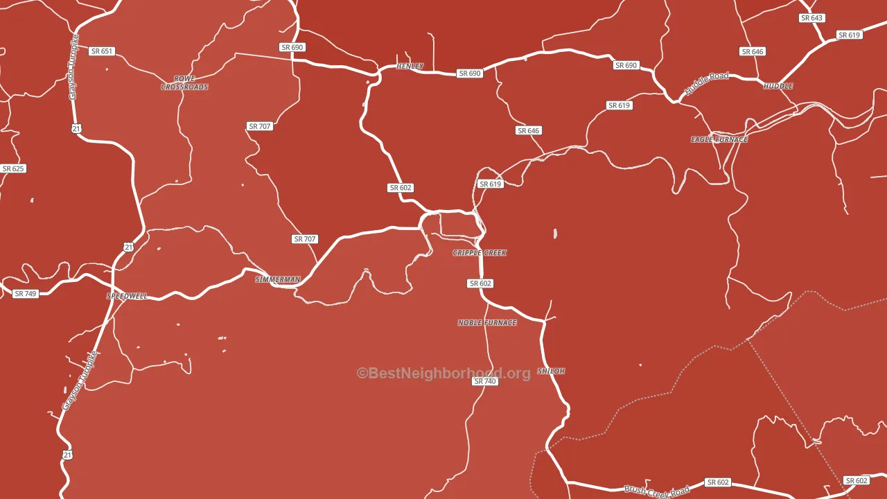 Cripple Creek, VA block-group political-lean map