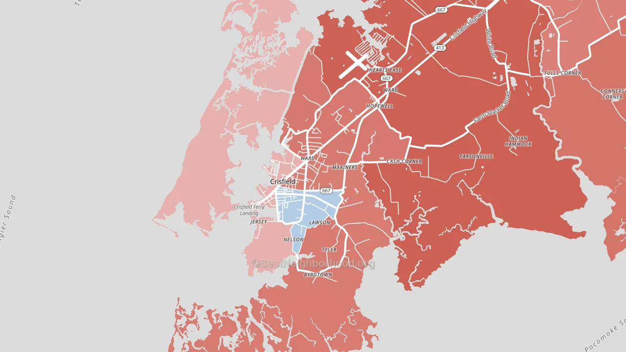Crisfield, MD block-group political-lean map