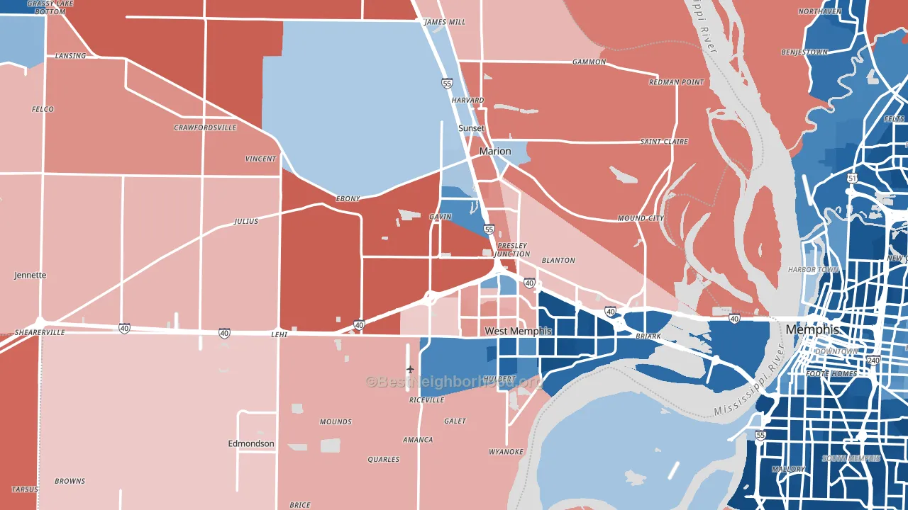Crittenden County, AR block-group political-lean map