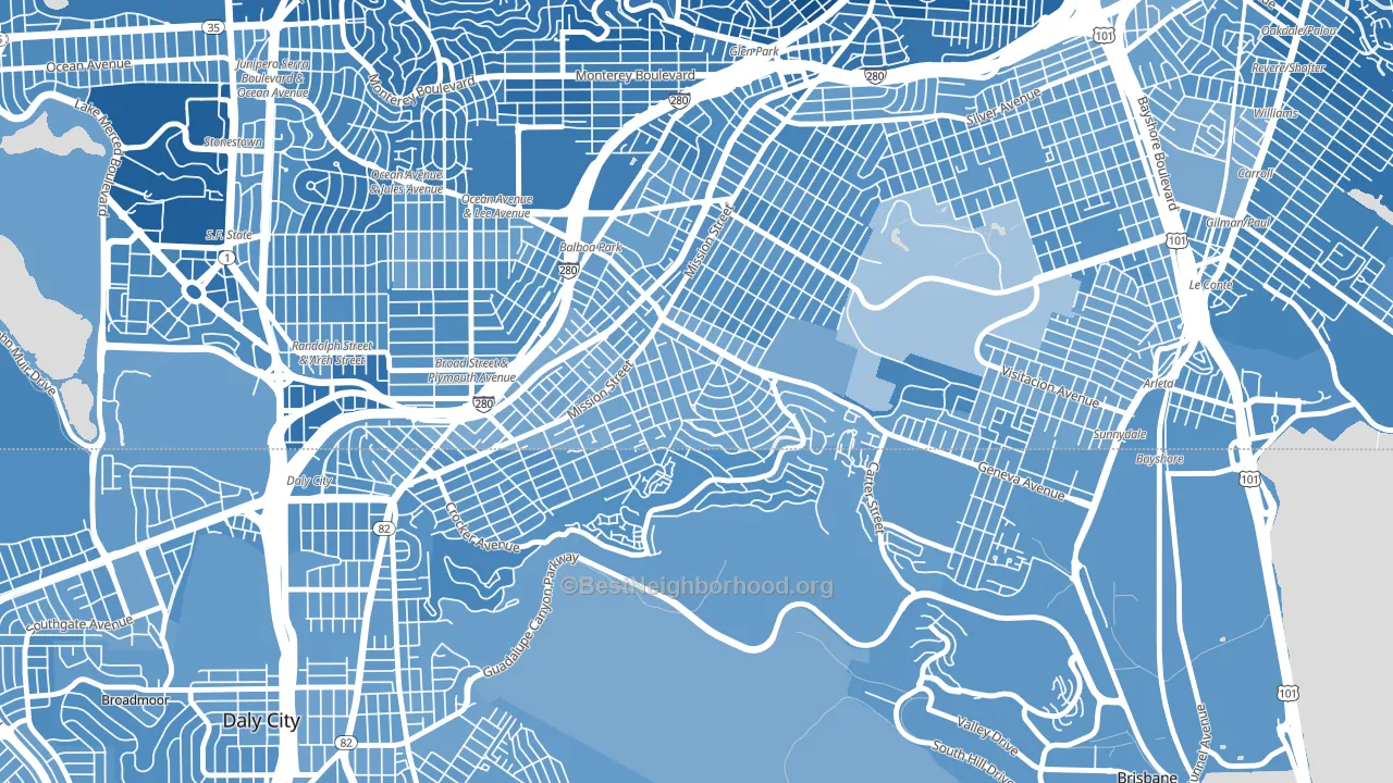 Crocker Amazon, San Francisco, CA block-group political-lean map