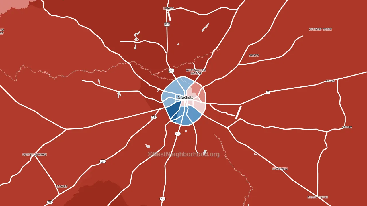 Crockett, TX block-group political-lean map