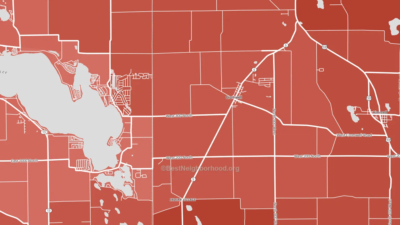 Cromwell, IN block-group political-lean map