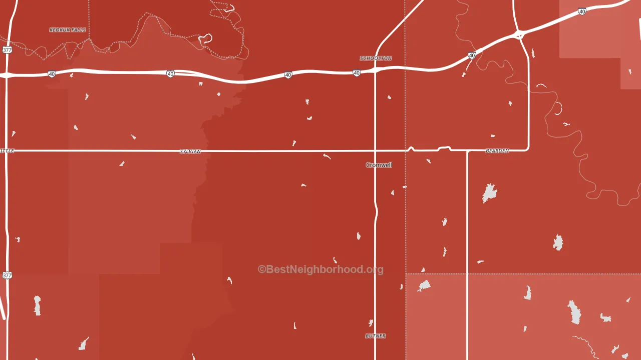 Cromwell, OK block-group political-lean map