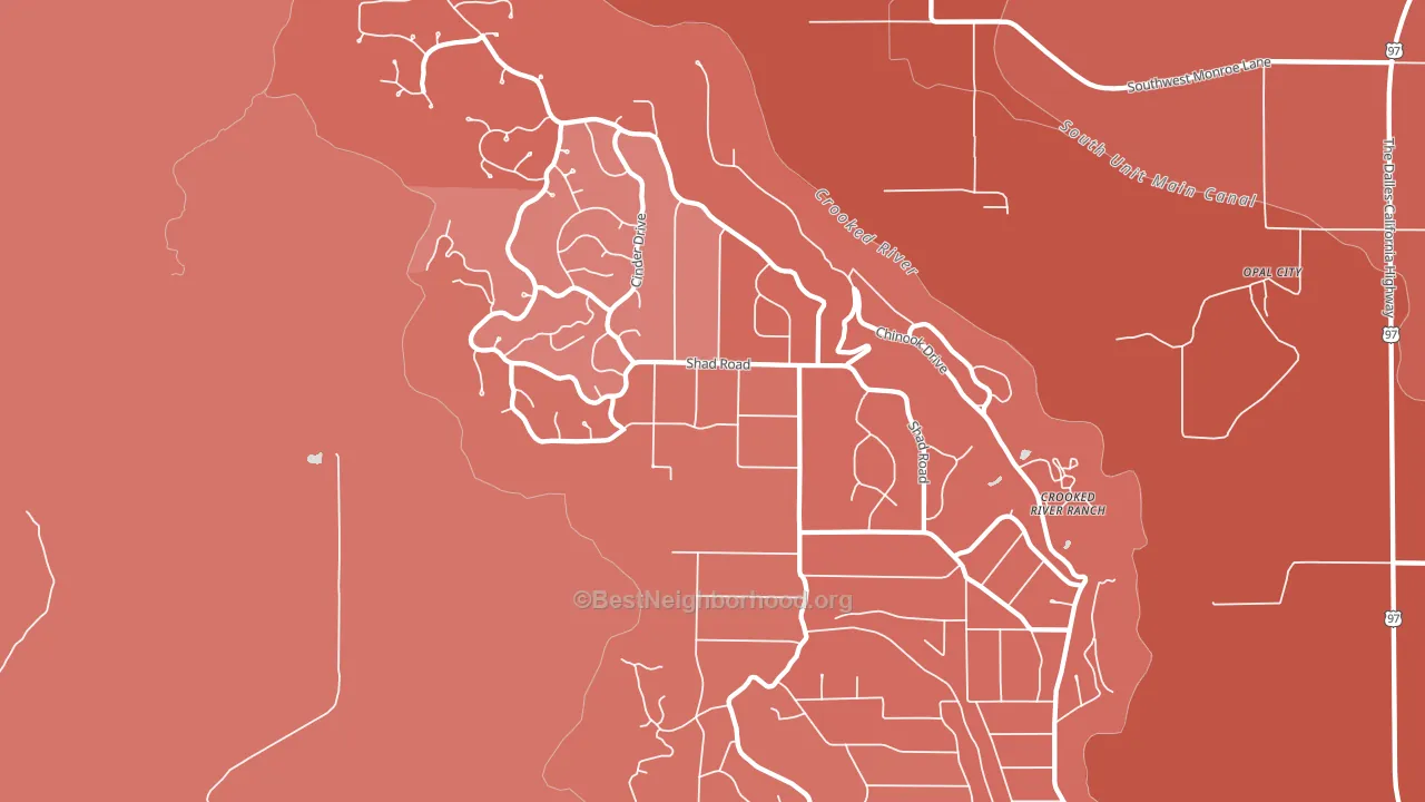 Crooked River Ranch, Terrebonne, OR block-group political-lean map
