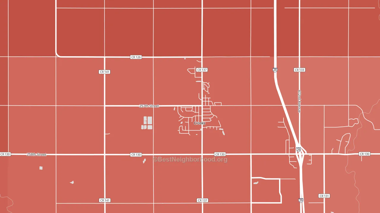 Crooks, SD block-group political-lean map