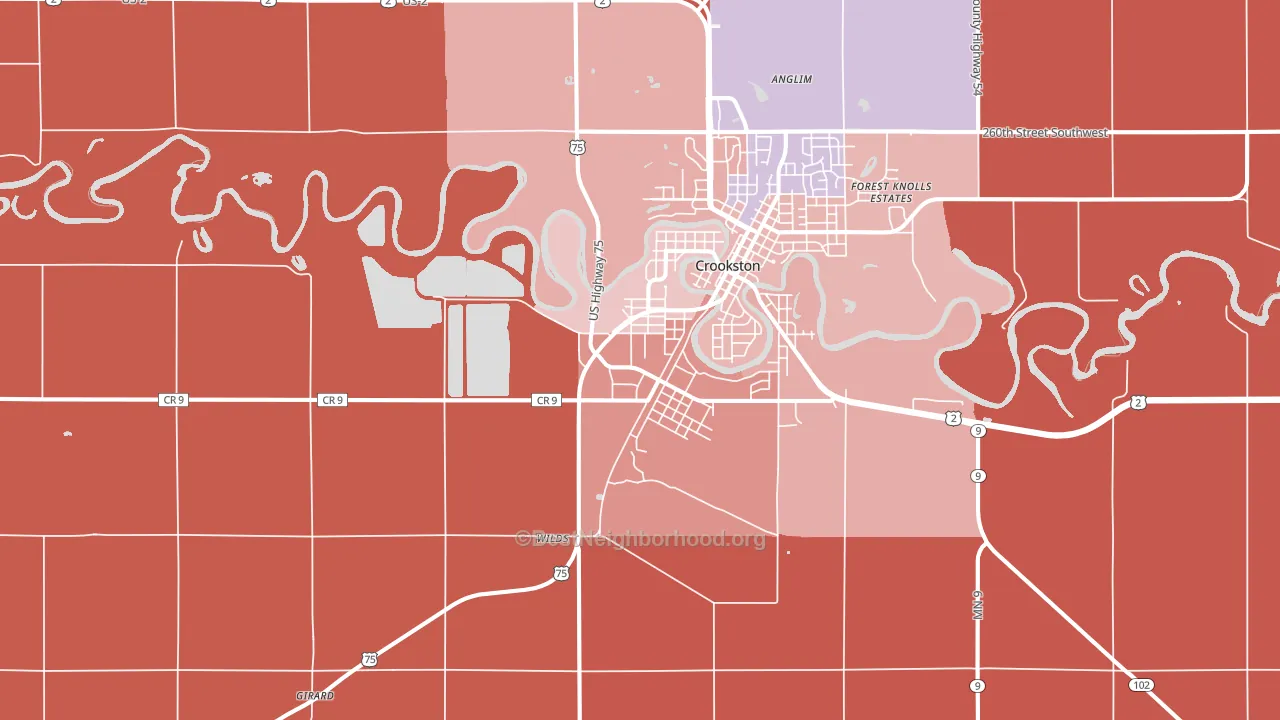 Crookston Junction, MN block-group political-lean map