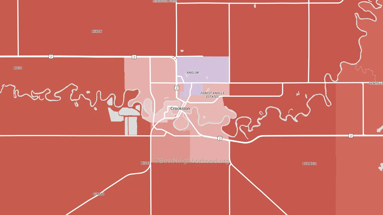 Crookston, MN block-group political-lean map