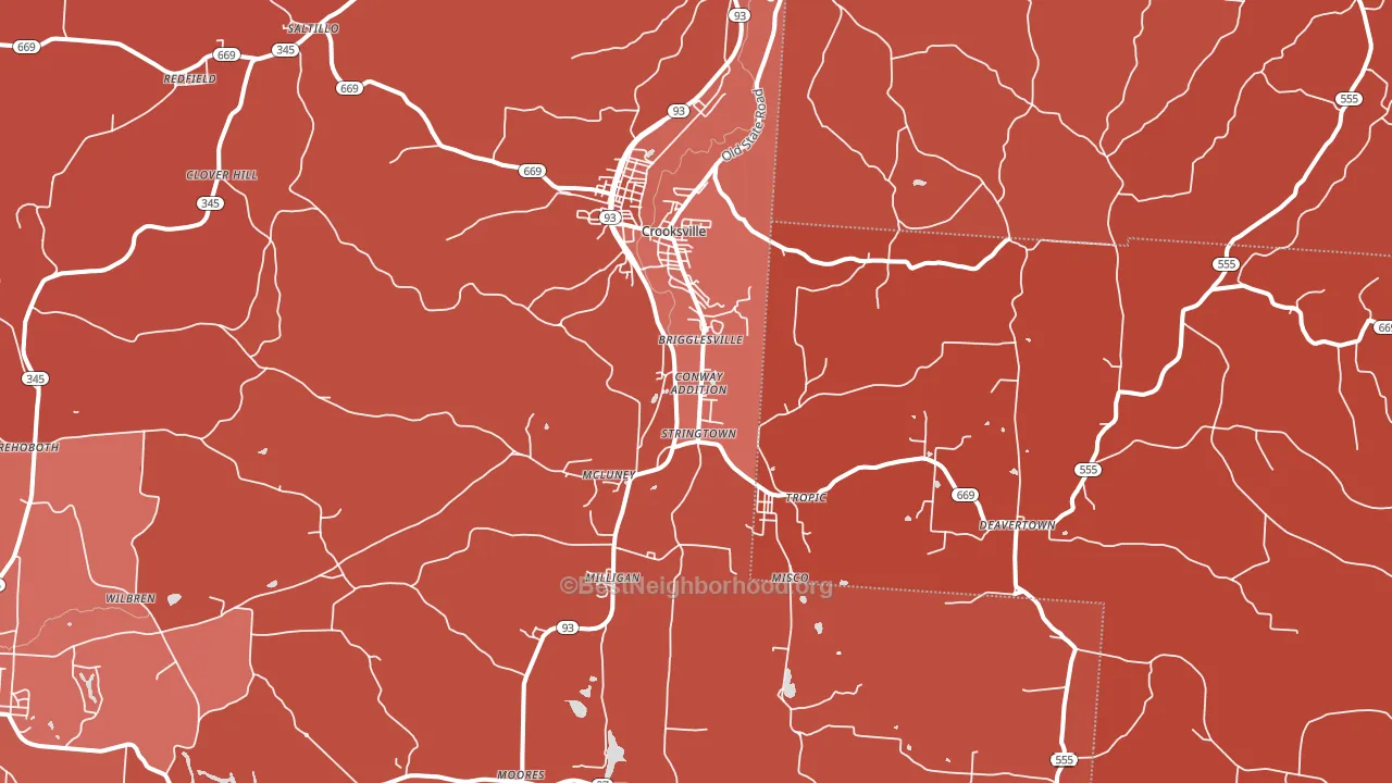 Crooksville, OH block-group political-lean map
