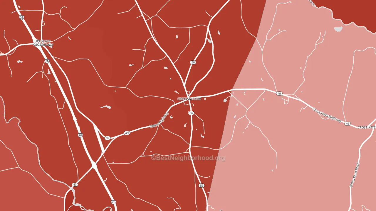 Cross Anchor, SC block-group political-lean map