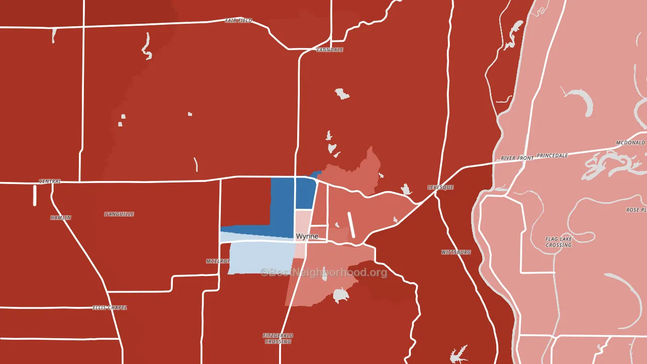 Cross County, AR block-group political-lean map
