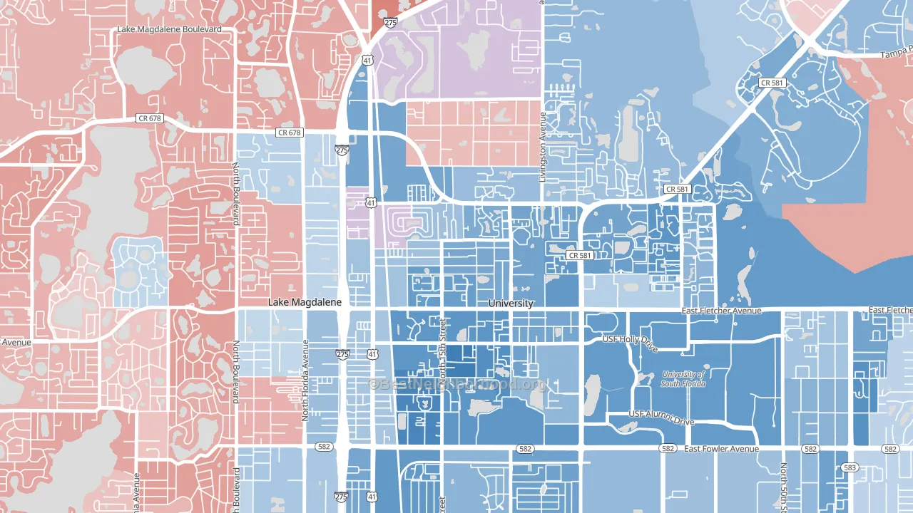 Cross Fletcher, University, FL block-group political-lean map