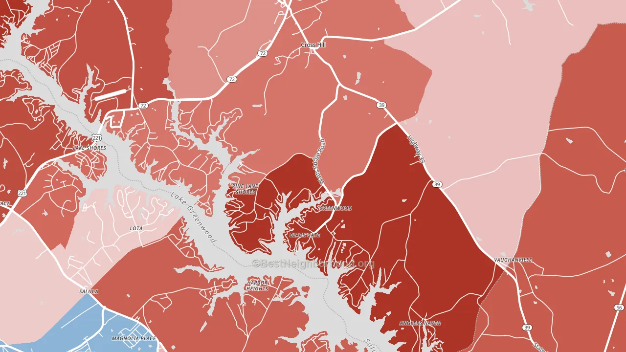 Cross Hill, SC block-group political-lean map