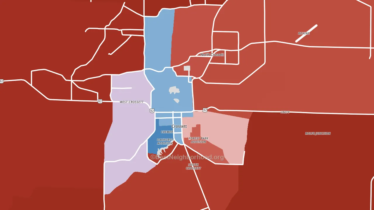 Crossett, AR block-group political-lean map
