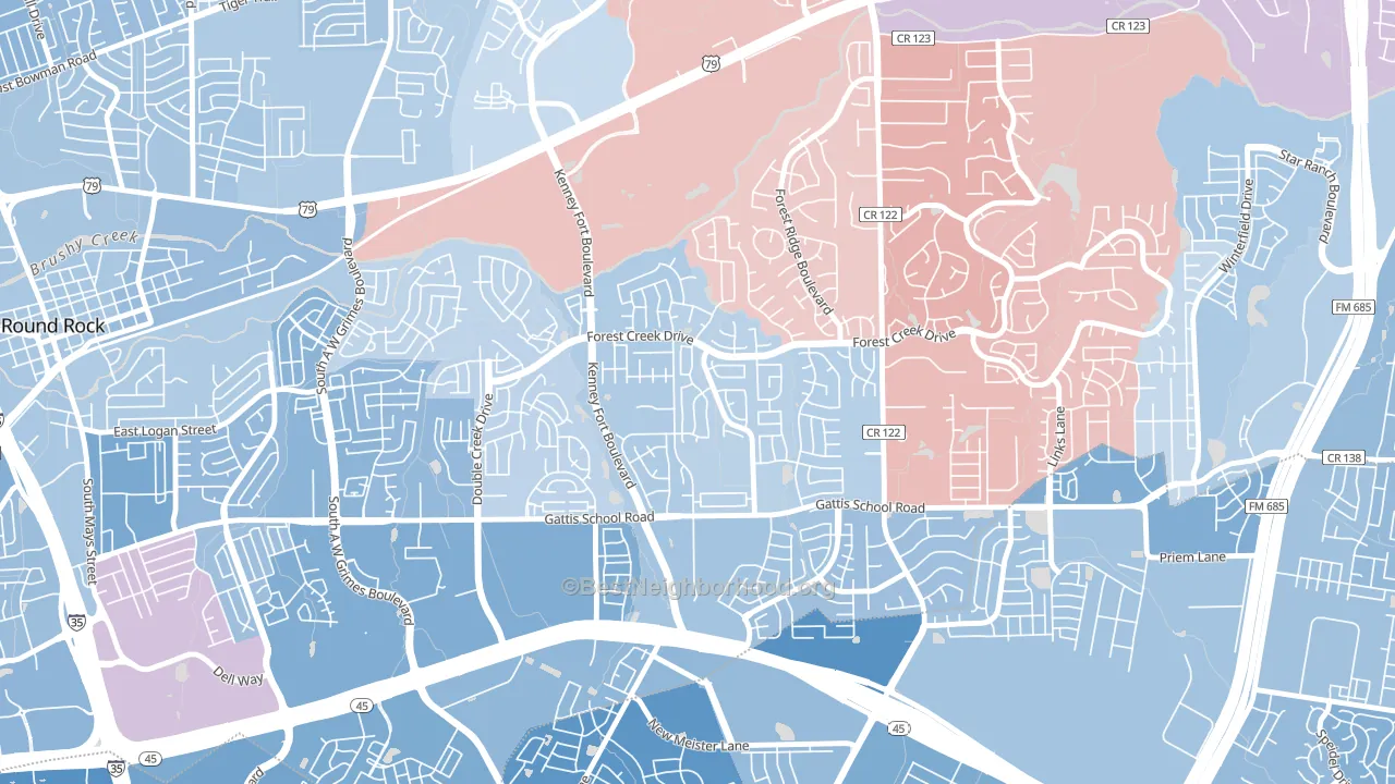 Crossley Crossing, Round Rock, TX block-group political-lean map