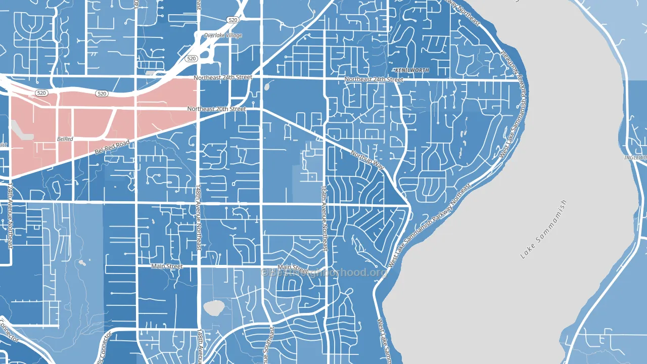 Crossroads, Bellevue, WA block-group political-lean map