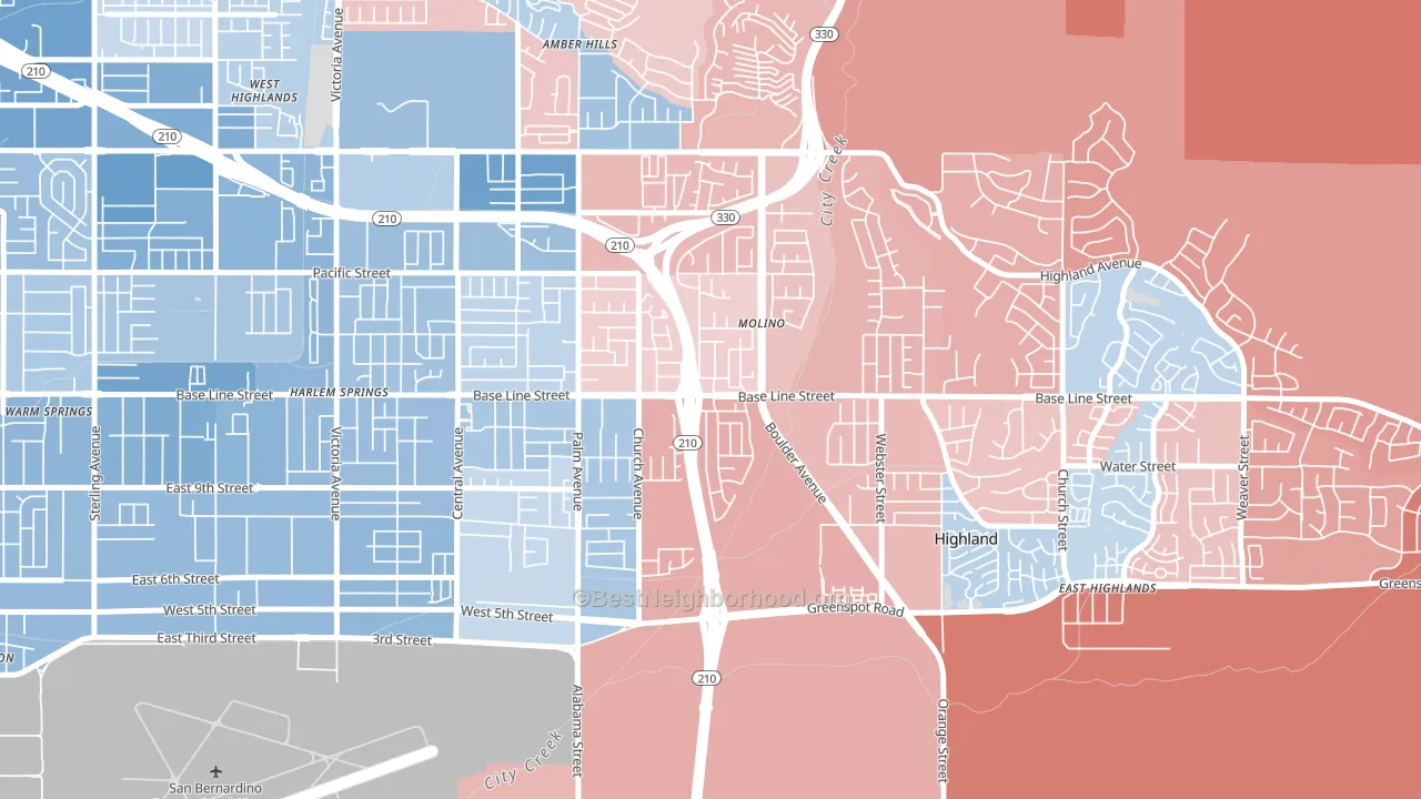 Crossroads, Highland, CA block-group political-lean map