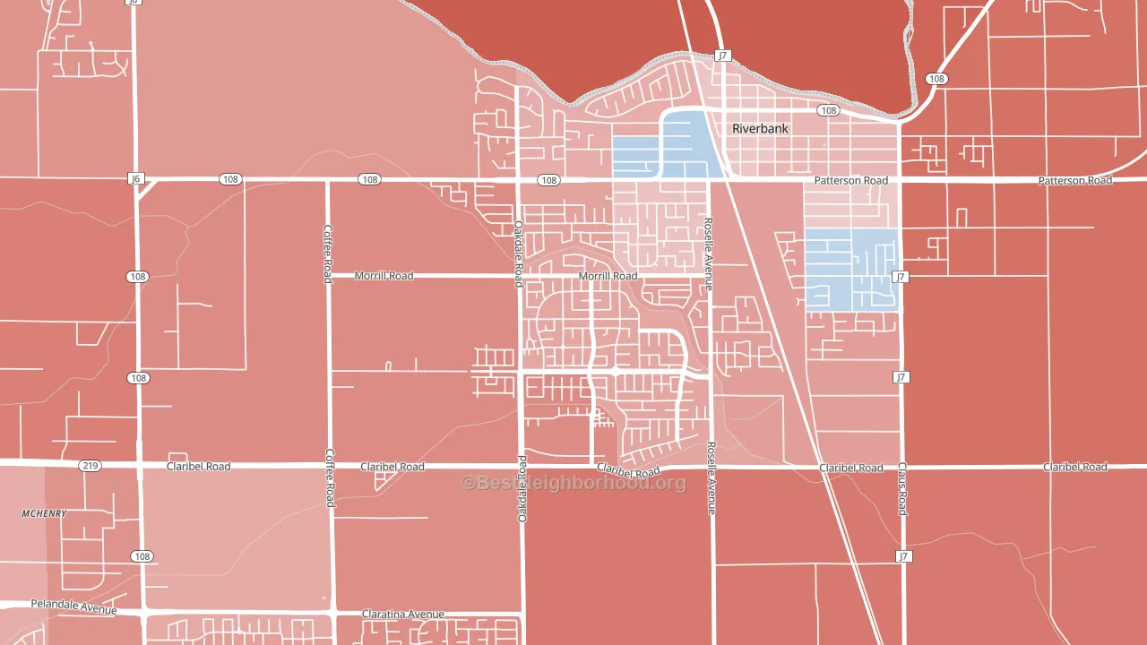 Crossroads-Riverbank, Riverbank, CA block-group political-lean map