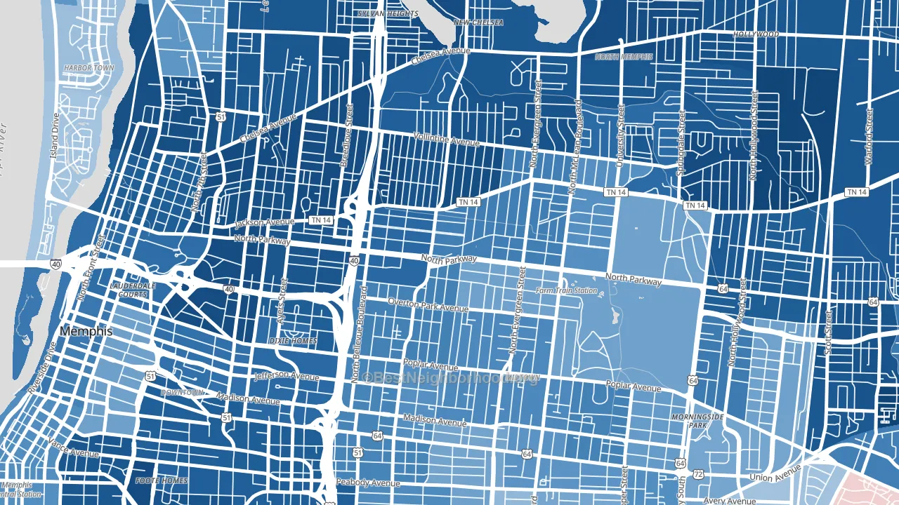 Crosstown, Memphis, TN block-group political-lean map