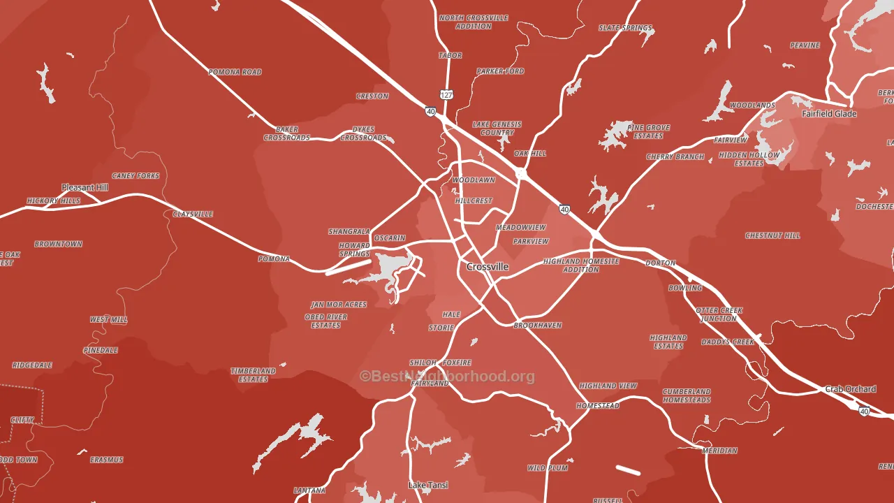 Crossville, TN block-group political-lean map