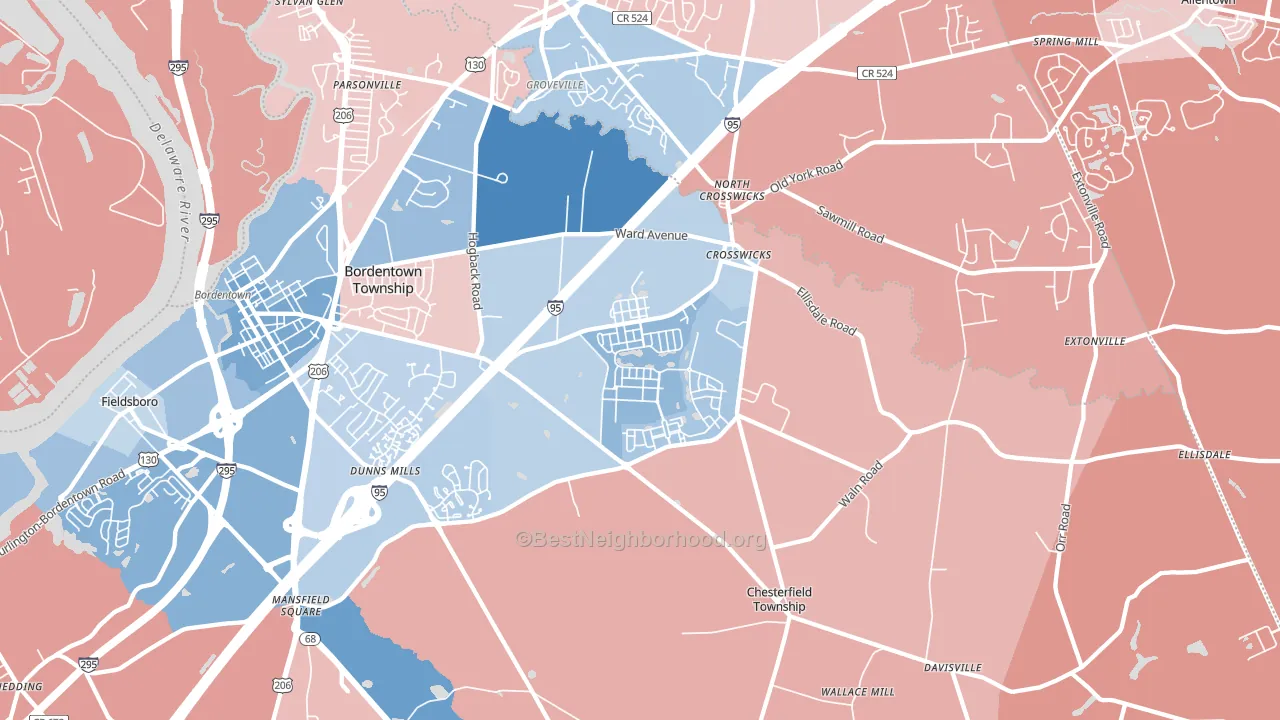 Crosswicks, NJ block-group political-lean map