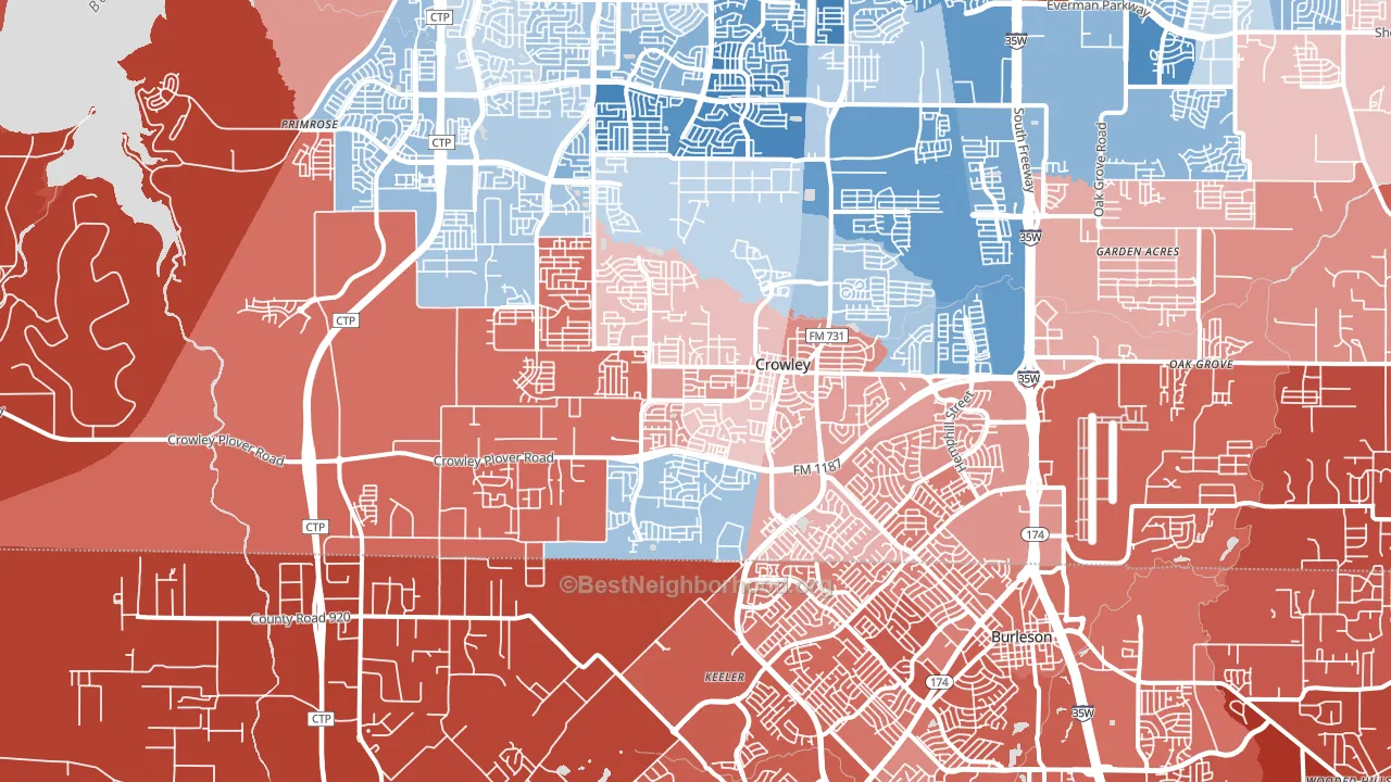 Crowley, TX block-group political-lean map