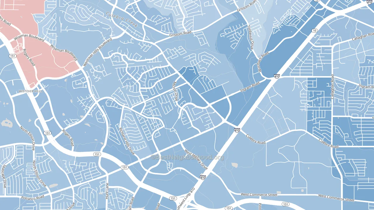 Crown Meadows, San Antonio, TX block-group political-lean map