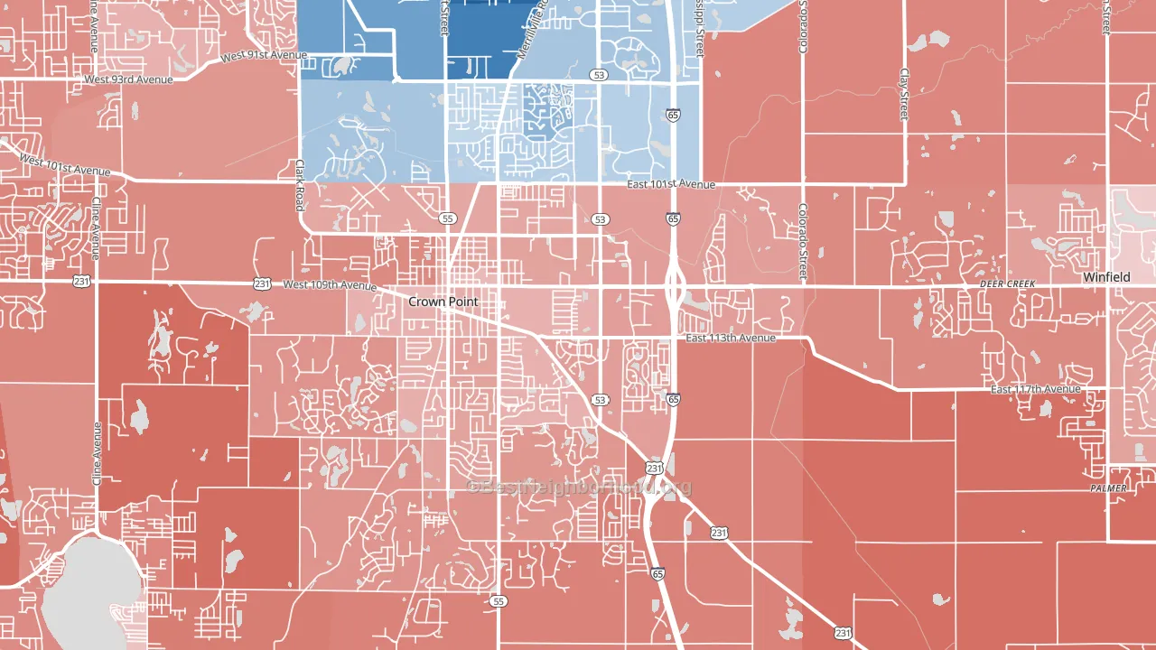 Crown Point, IN block-group political-lean map