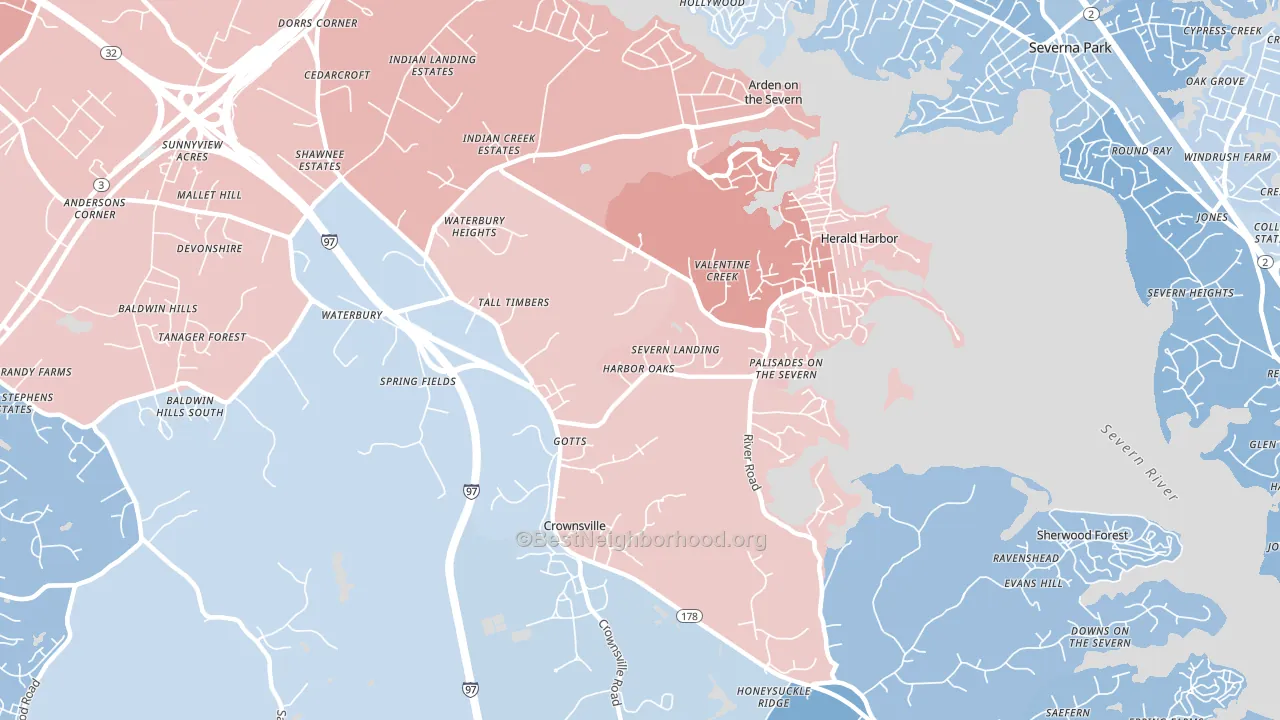 Crownsville, MD block-group political-lean map