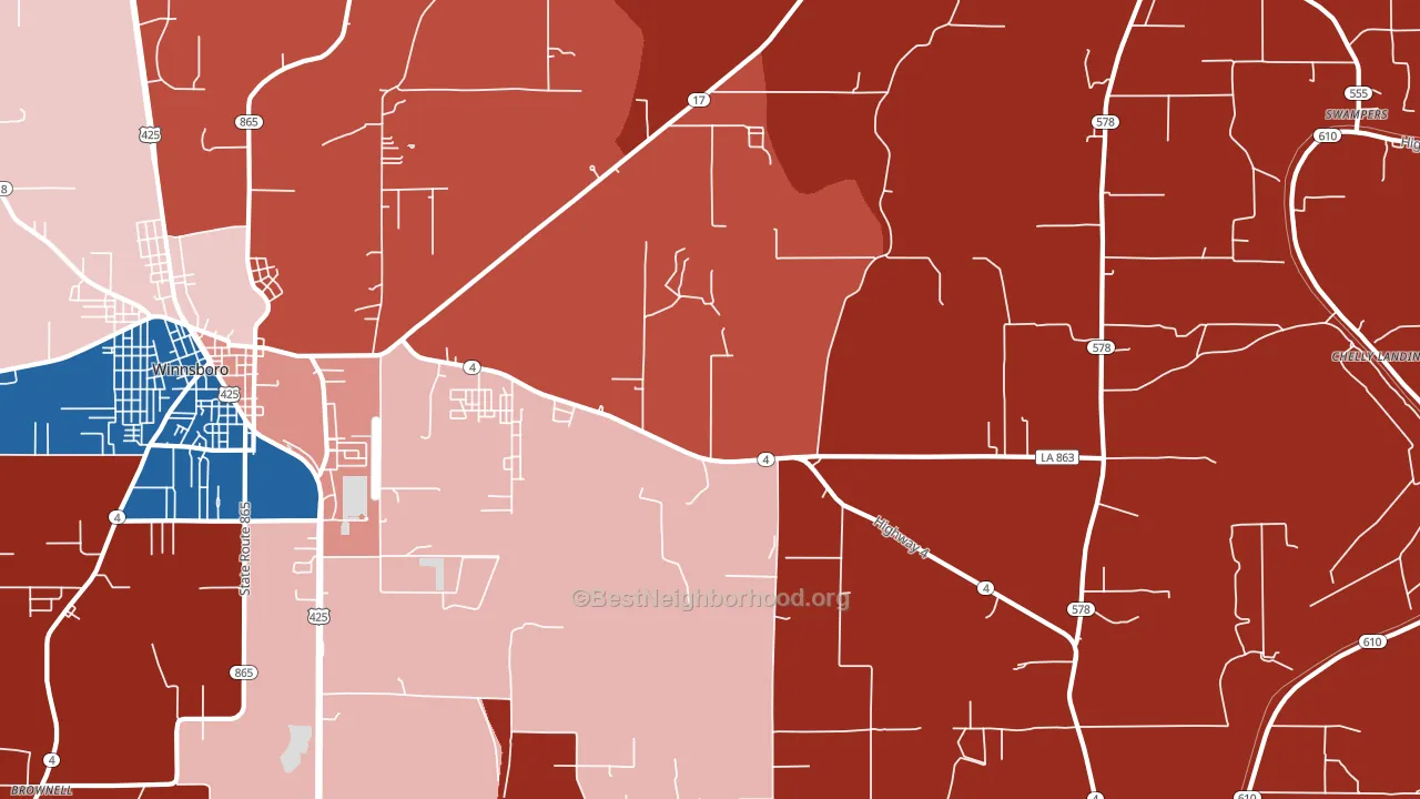 Crowville, LA block-group political-lean map