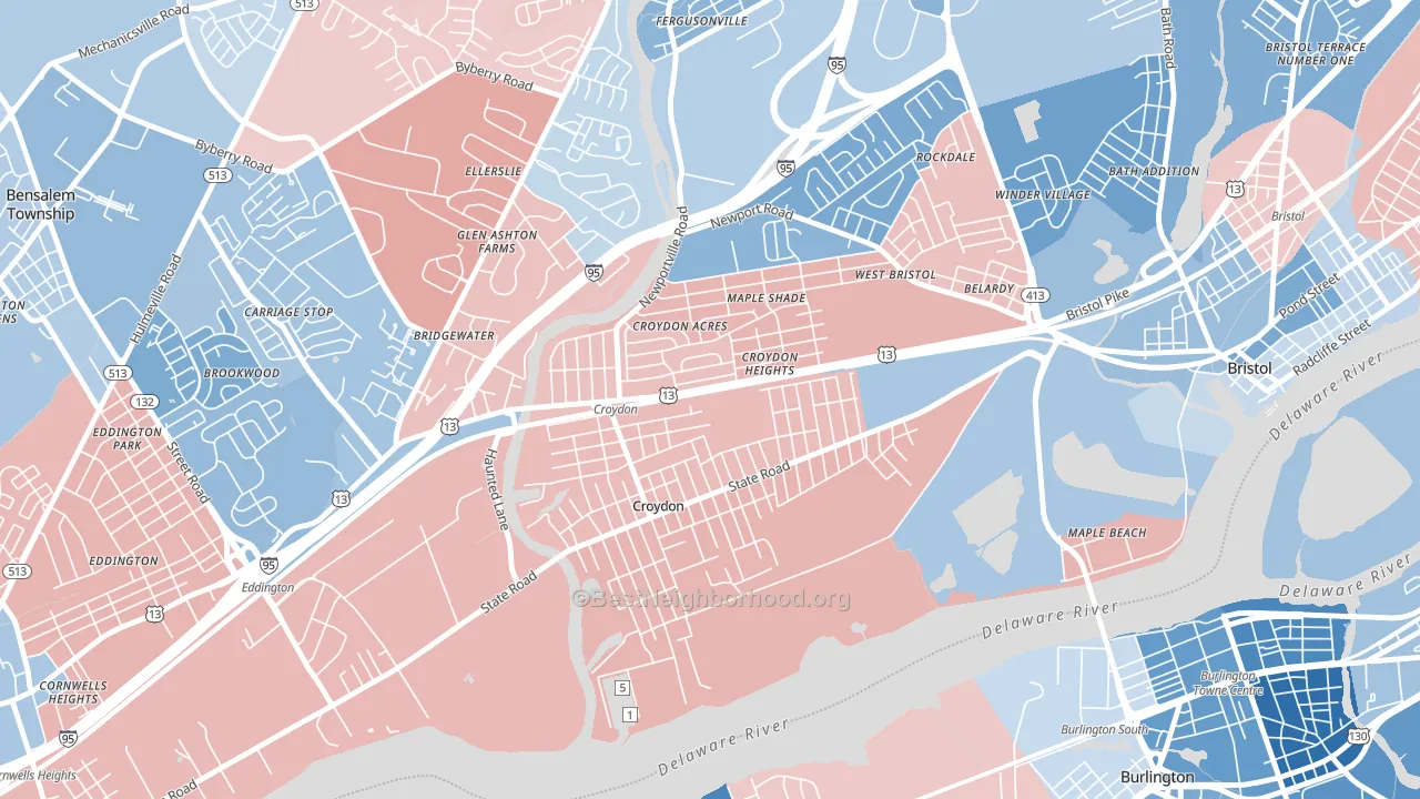 Croydon, PA block-group political-lean map