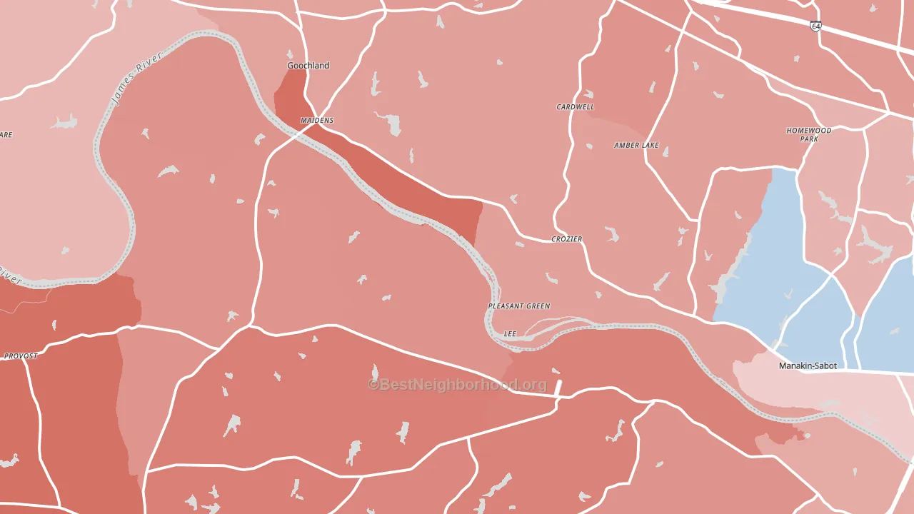 Crozier, VA block-group political-lean map