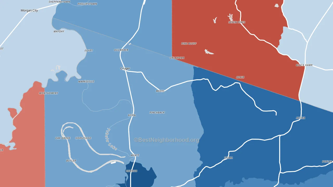 Cruger, MS block-group political-lean map