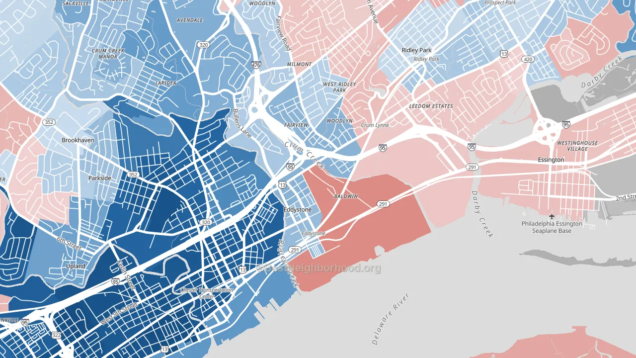 Crum Lynne, PA block-group political-lean map