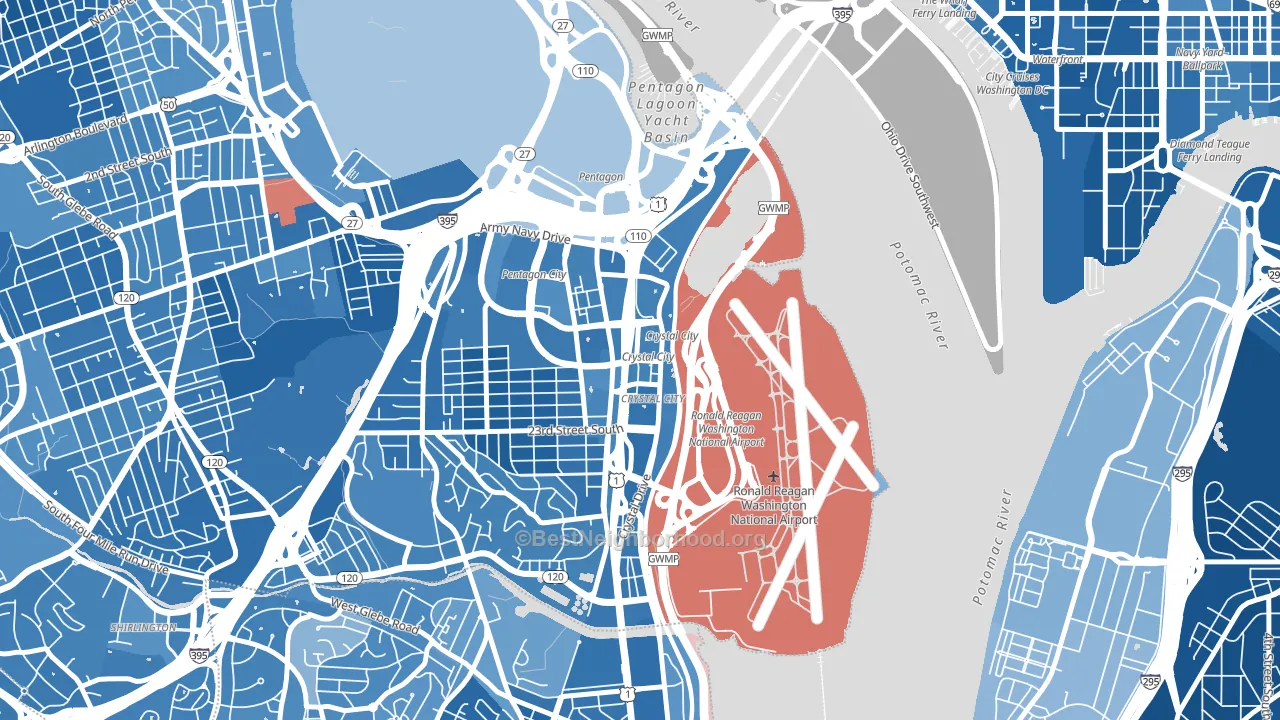 Crystal City, Arlington, VA block-group political-lean map