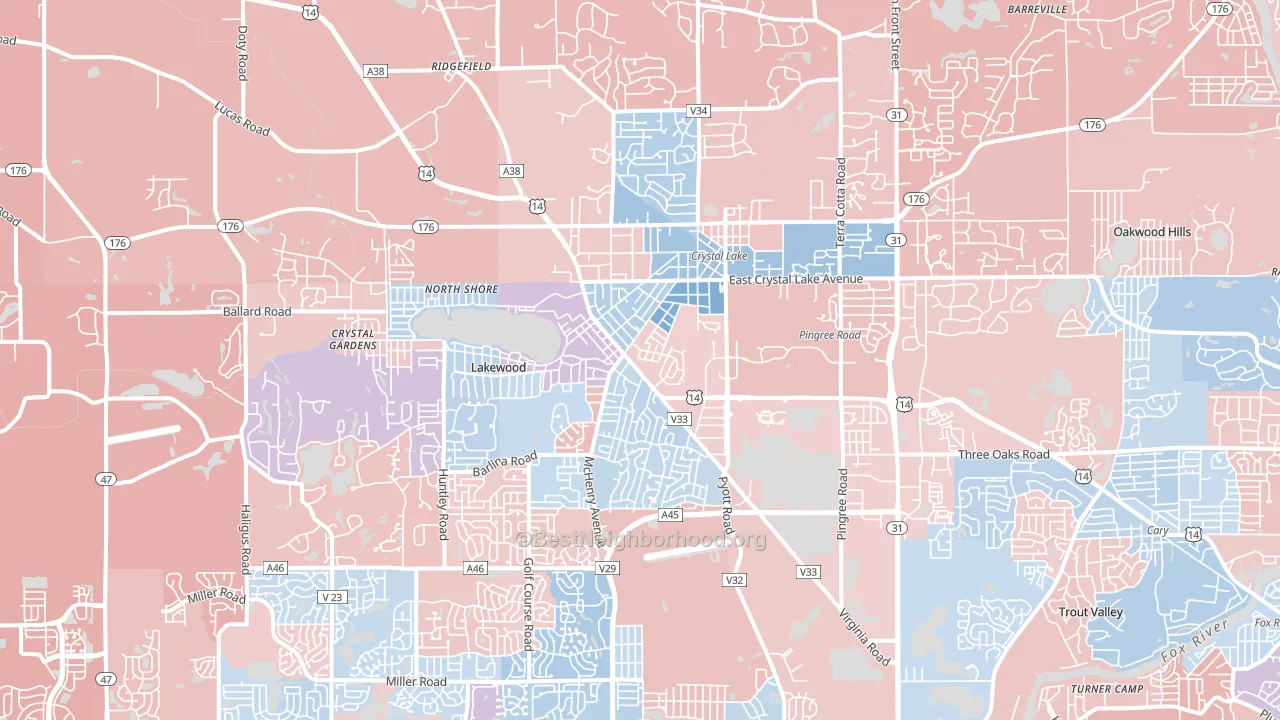 Crystal Lake, IL block-group political-lean map