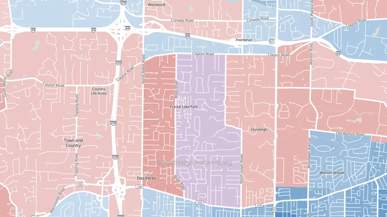 Crystal Lake Park, MO block-group political-lean map