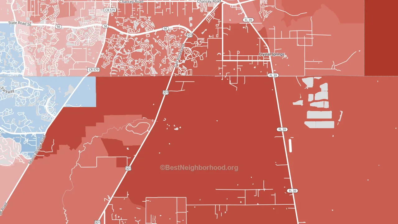 Crystal Springs, FL block-group political-lean map