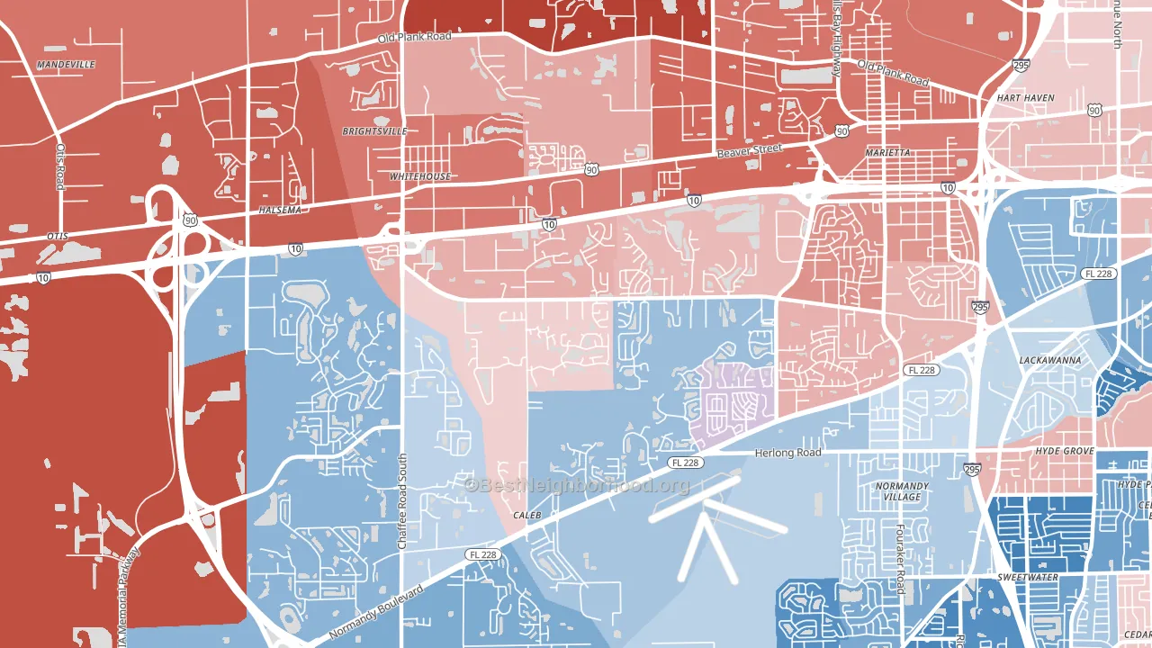 Crystal Springs, Jacksonville, FL block-group political-lean map