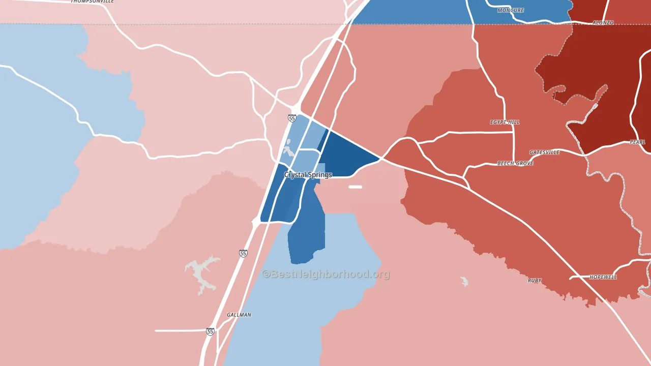 Crystal Springs, MS block-group political-lean map