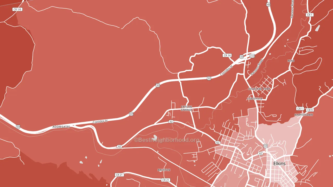 Crystal Springs, WV block-group political-lean map