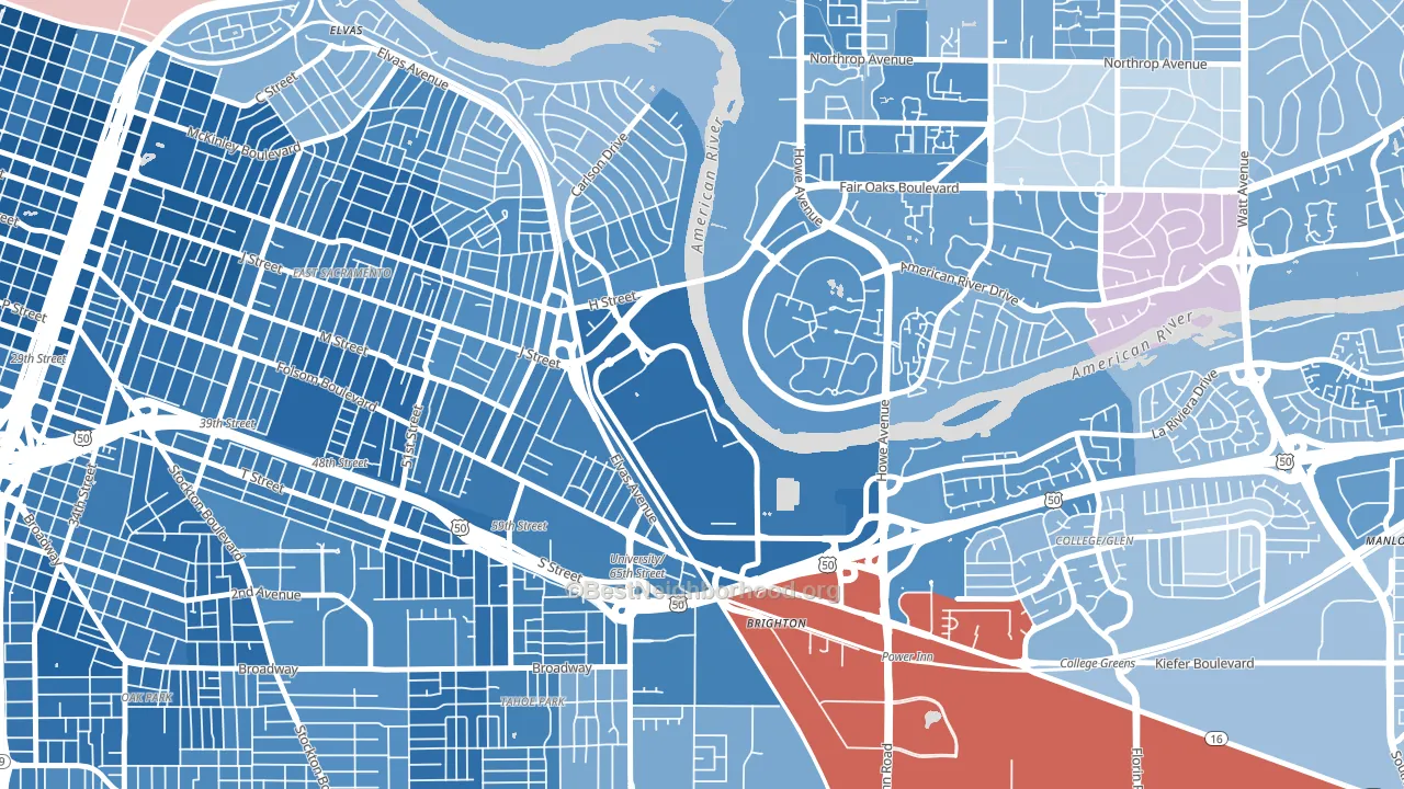 Csus, Sacramento, CA block-group political-lean map