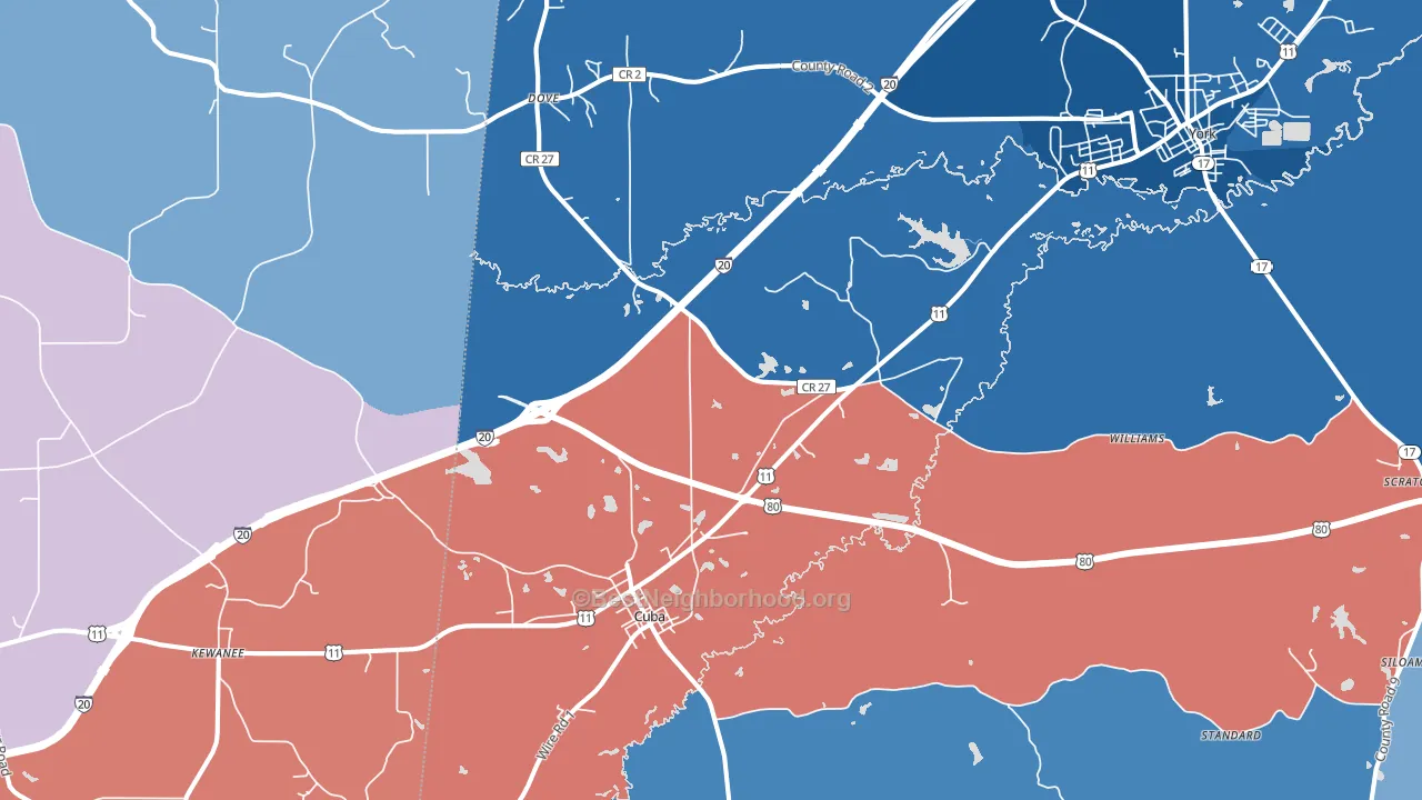 Cuba, AL block-group political-lean map