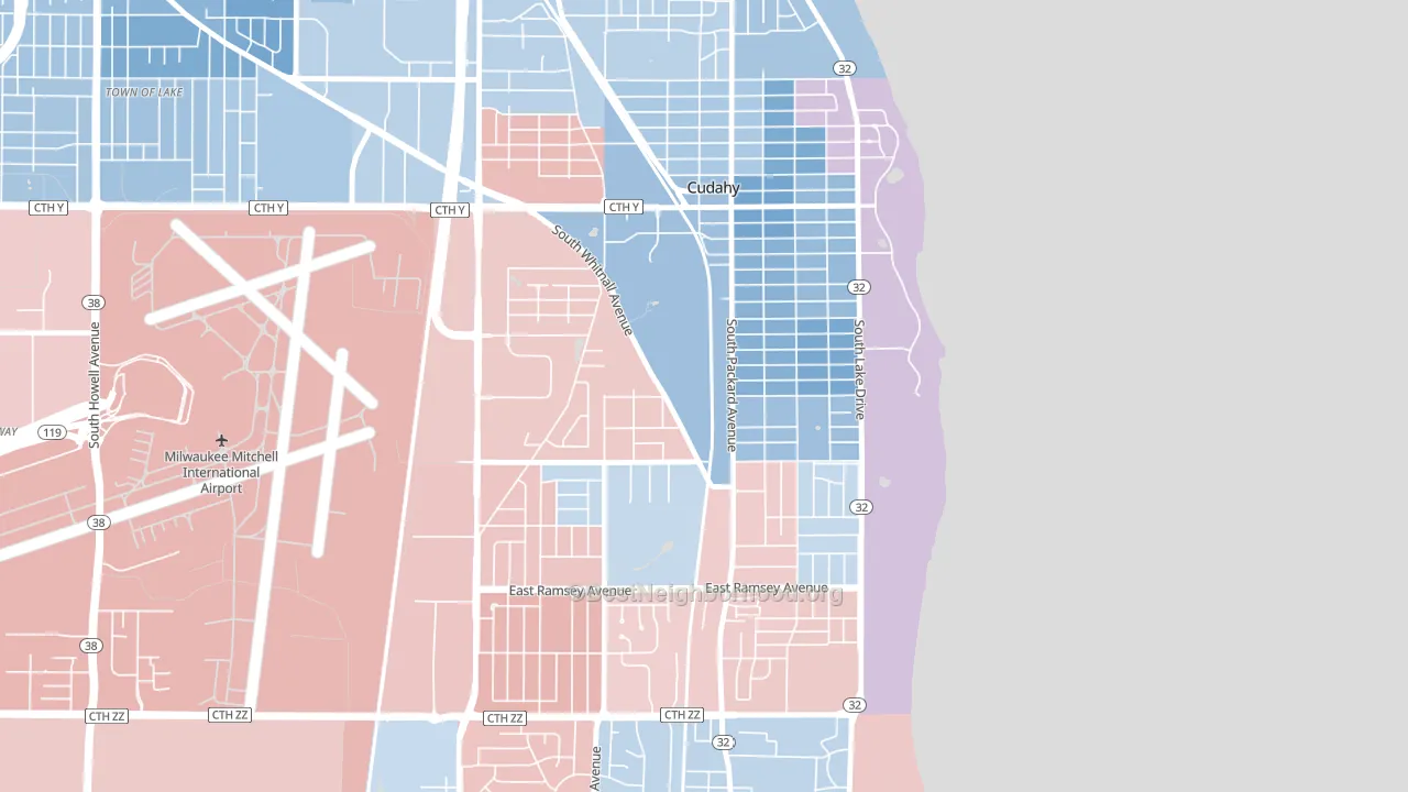 Cudahy, WI block-group political-lean map
